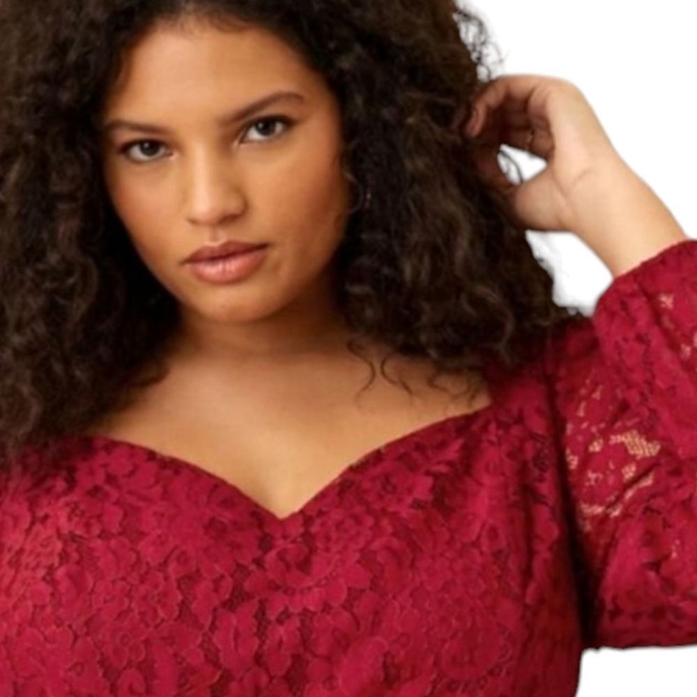 TORRID Plus Size  rhubarb peplum lace longsleeve puff sleeve top 3X - Picture 8 of 16